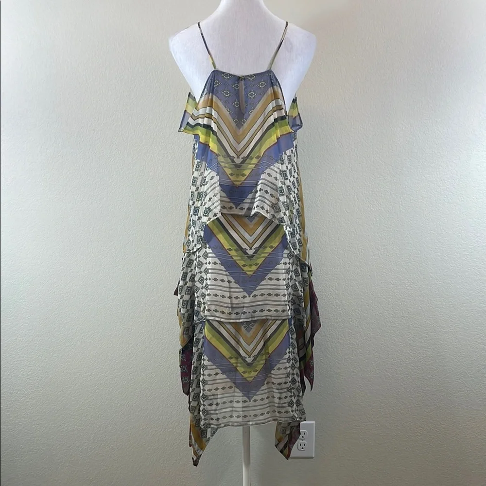 Warm‎ Purple and Yellow Asymmetrical Sundress with Halter Neckline 0